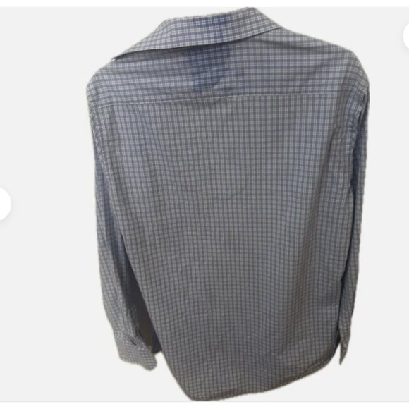 Men's Store Bloomingdales Button Down Shirt 34/35 16.5 Blue Checked Slim Fit - Picture 3 of 5